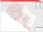 Orange County Metro Area Wall Map Red Line Style